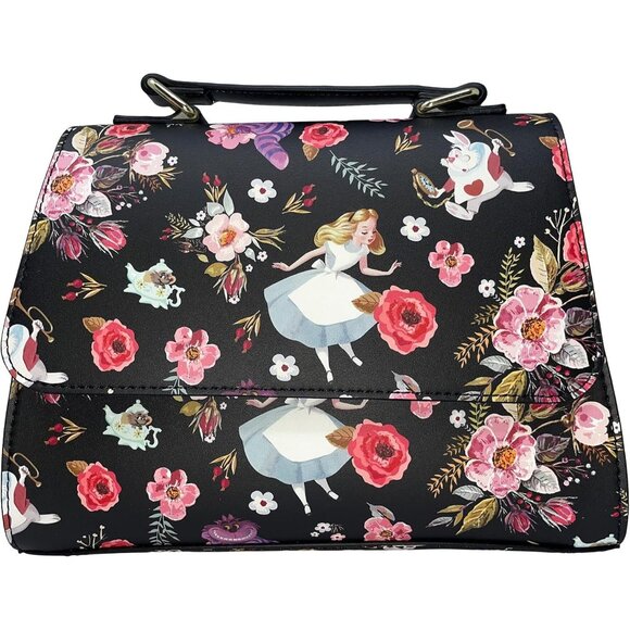 Disney Alice in Wonderland Floral Faux Leather Crossbody Satchel Bag - Picture 4 of 8